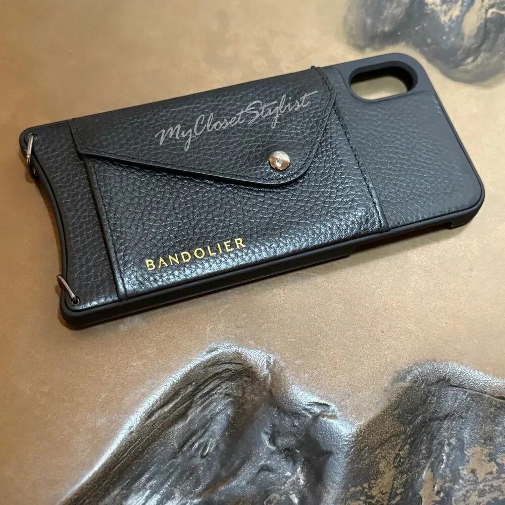 BANDOLIER Black Leather iPhone XS MAX Wallet Case Crossbody NEW! Pewter unisex